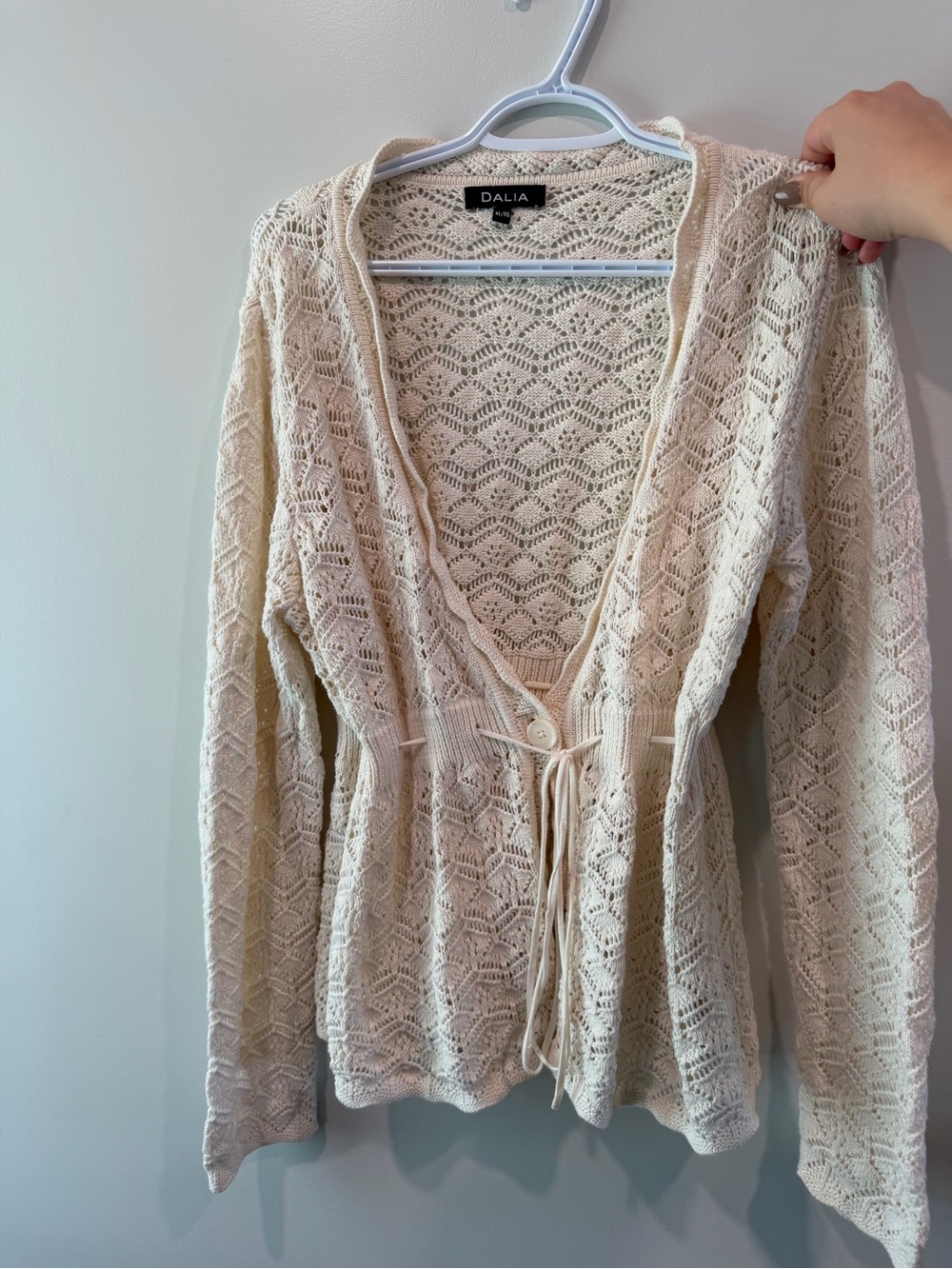 Dalia Cream Openwork Tie-Front Cardigan